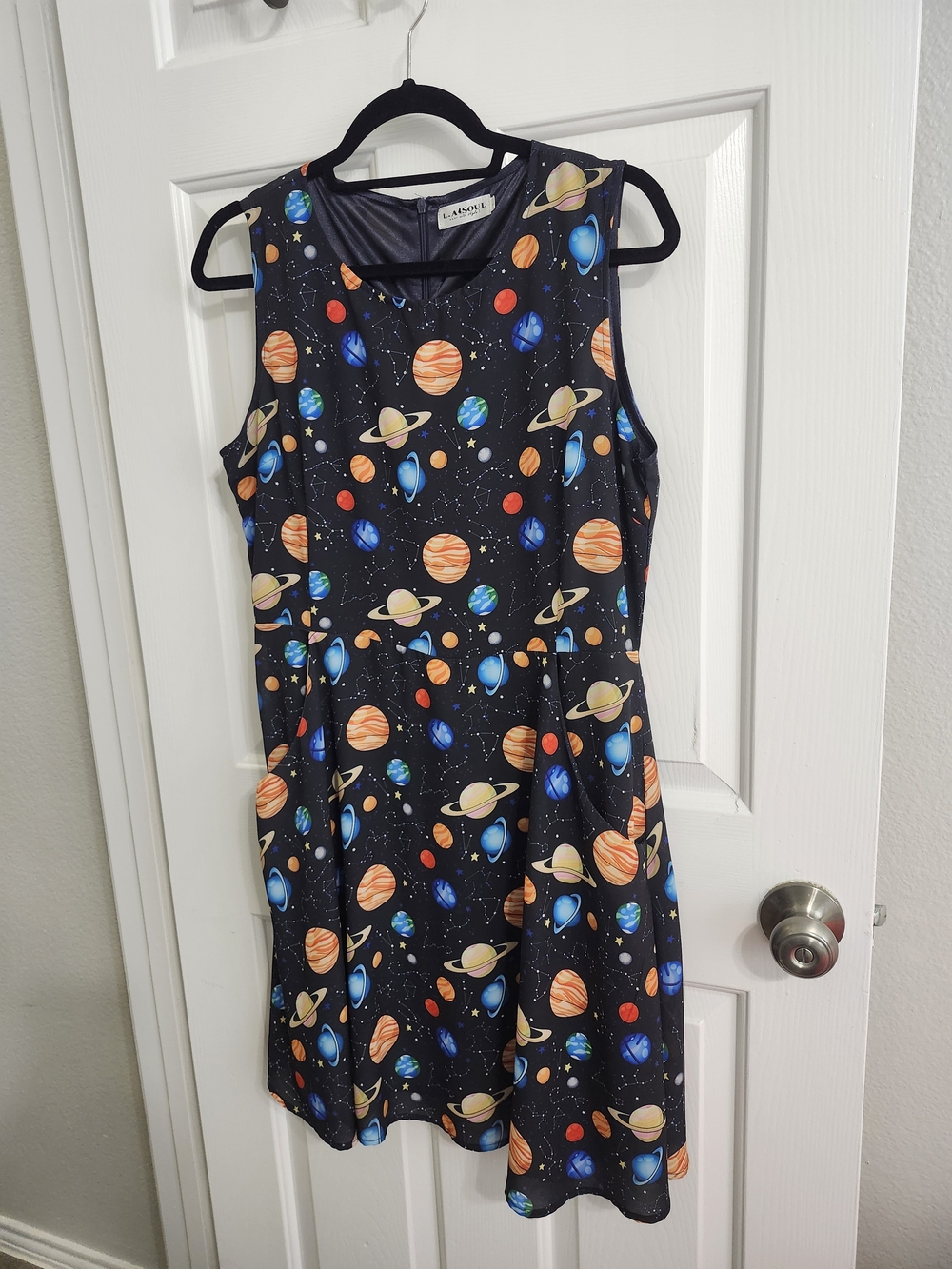 A-line Black Planet Print Asymmetrical Dress